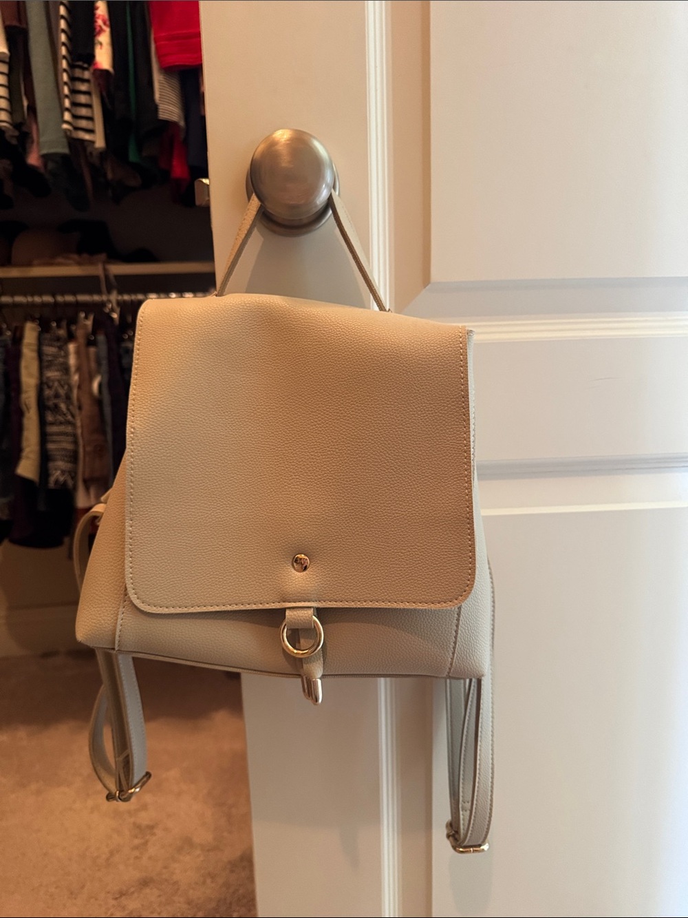 Neutral Beige Leather Backpack - Stylish Everyday Bag